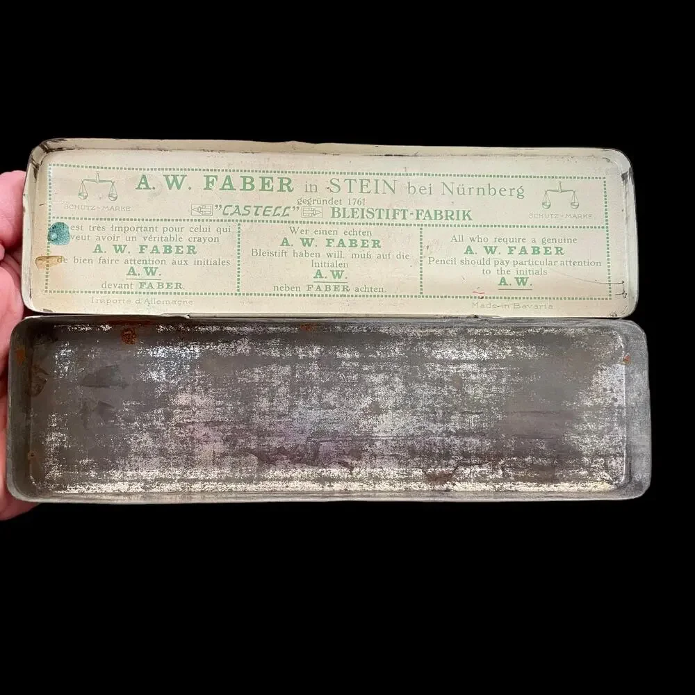 AW Faber Castell Pencil Tin Case Box Vtg Metal Germany EMPTY Draw Drafting READ